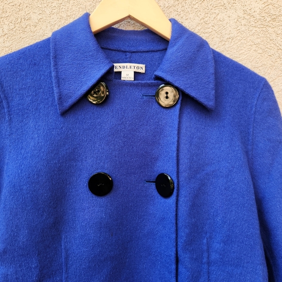 PENDLETON Women's Coat Medium Blue Merino Wool Classic Minimalist Luxury Jacket - Picture 2 of 14